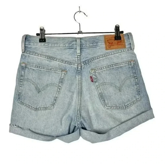 Levi's 501 Light Wash Rolled Cuff Button Fly Denim Shorts 26 - Picture 2 of 4